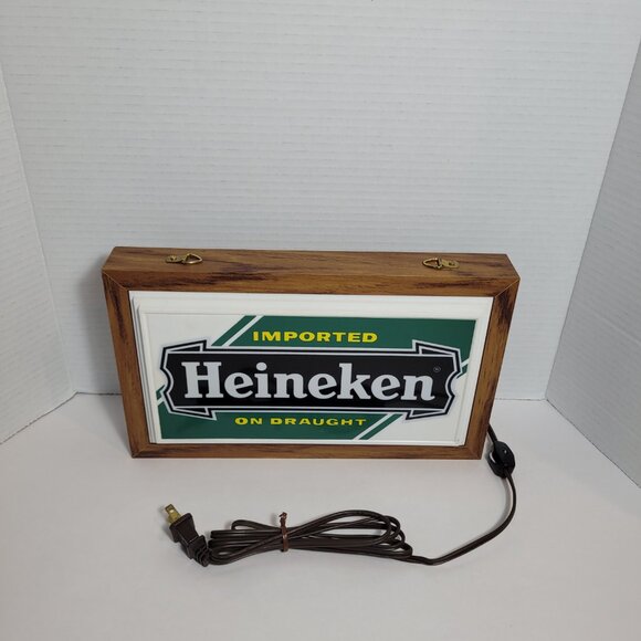 *SOLD* Heineken Beer Imported 12 Inch Backlit 1970 Wood Sign Tavern Trove Tested - Picture 4 of 11